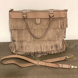 Tory Burch Oversized Suede Tote with Tiered Fringe & Crossbody or Shoulder Strap